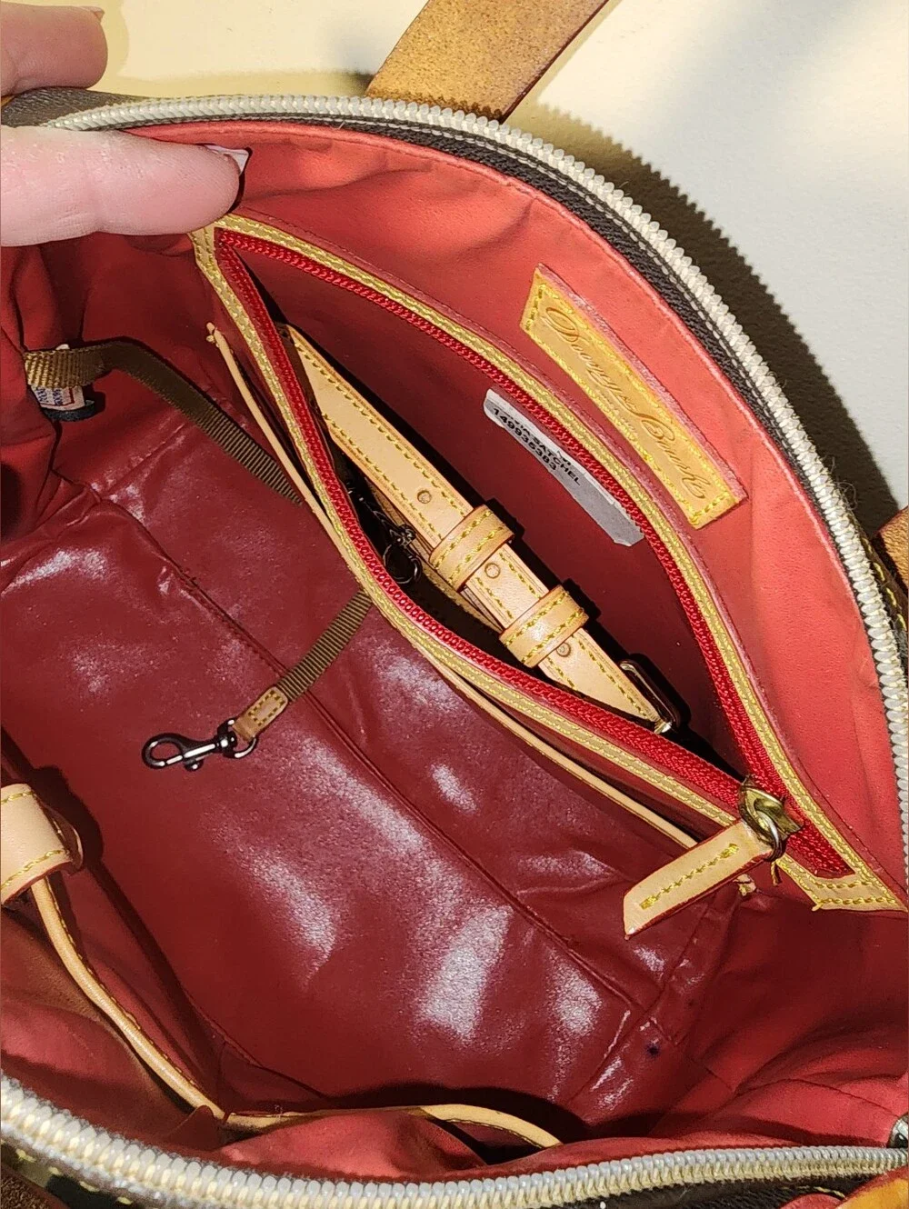 Dooney & Bourke Brown Olivia Pebbled Leather Satchel Tan Handles Purse